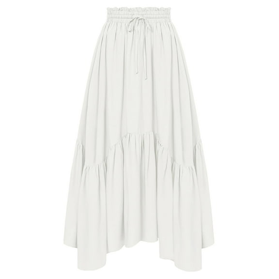 Yghzkop Womens Renaissance Elastic Waist Skirt Gothic Halloween Solid Color High Waist Tulle Overlay Medieval Petticoat Pagan Festival Costume Boho Maxi Skirt