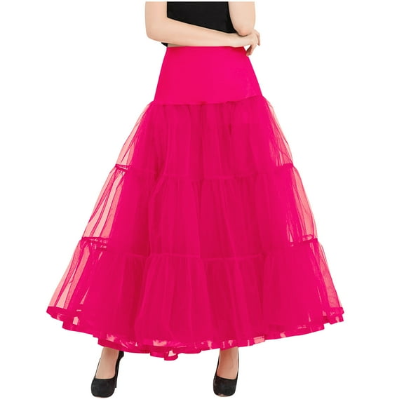 Yghzkop Womens Skirt Solid Color High Waist Tulle Elastic Stretch Puffy Bubble Hem Flared A Line Large Hemline Party Casual Skirt for Halloween Cosplay Prom Ballerina Style Layering