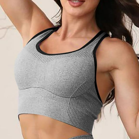 Yghzkop Womens Sports Brad Halter Neck Yoga Bra Seamless U-Back Push Up Wireless Medium Support Moisture Wicking Gym Wear