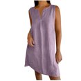 thumbnail image 1 of Yghzkop Womens Summer Cotton Linen Dresses V-Neck Short Sleeve Dress Solid Color Beach Sundress Breathable Casual Loose Fit Vacation Essentials, 1 of 6