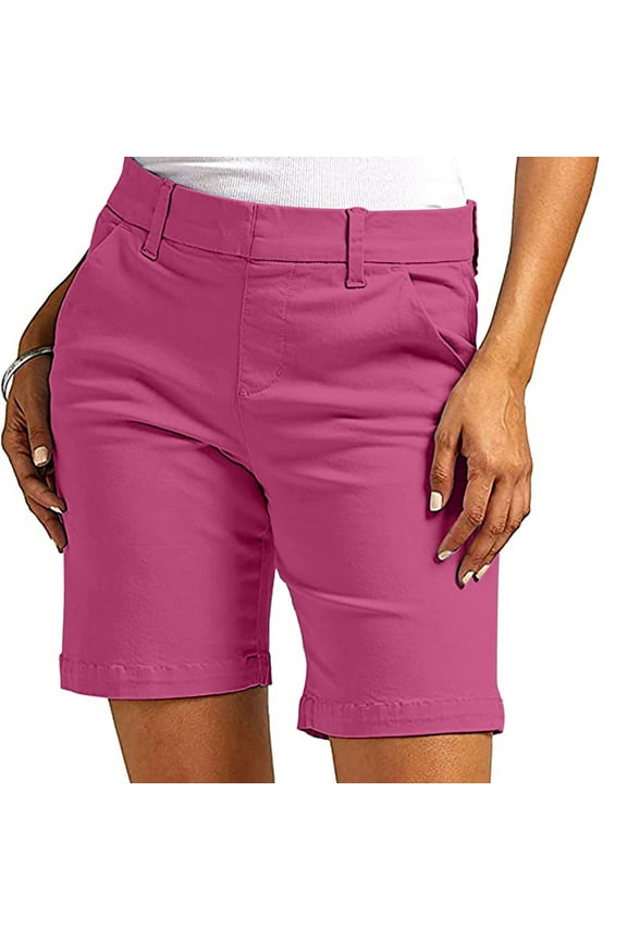 Womens Summer Slim Fit Twill Shorts Casual High Waist Stretch Solid Color with Pockets Comfortable Lightweight Breathable Beach Travel Streetwear office Work Short Pant Outfits