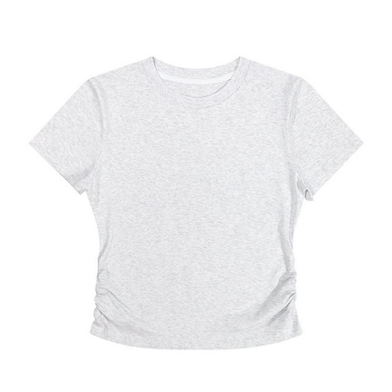 Yghzkop Womens T-Shirts Cropped Yoga Tops Round Neck Buttery Soft Workout Shirt Stretchy Short Sleeve Gym Tee Summer Fitness Clothing Breathable Sports Casual Wear