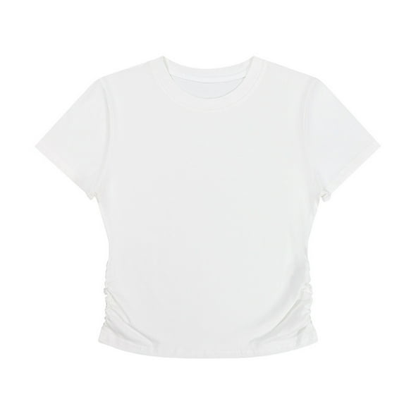 Yghzkop Womens T-Shirts Cropped Yoga Tops Round Neck Buttery Soft Workout Shirt Stretchy Short Sleeve Gym Tee Summer Fitness Clothing Breathable Sports Casual Wear