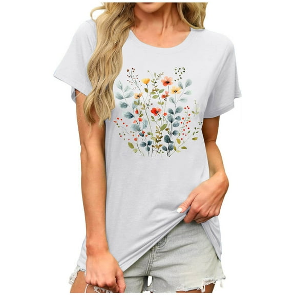 Yghzkop Womens T-Shirts Summer Short Sleeve Round Neck Striped Print Casual Blouse Breton Tee Cotton Blend Classic Nautical Look