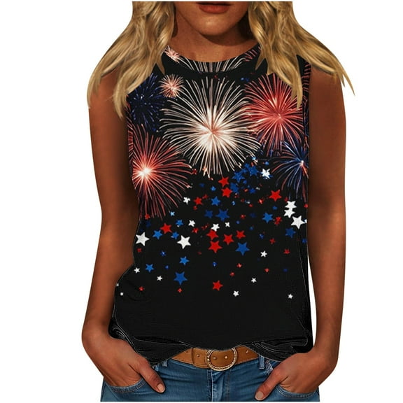Yghzkop Womens Tank Tops Ruffled Square Neck Printed Shirts 2025 Summer 4th of July Independence Day Tank Tops Casual Loose Fit Sleeveless Cute Tanks Tee for Women