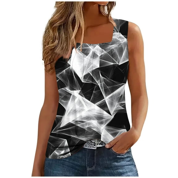 Yghzkop Womens Tank Tops Summer Flower Print Casual Loose Fit Tops Square Neck Trendy Sleeveless Tees Lightweight Quick-Dry T Shirt Basic Cute Tops Clothes Outfits