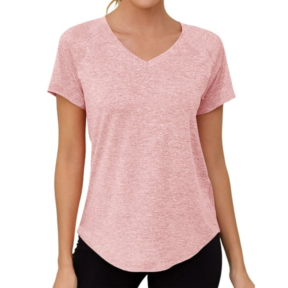 Yghzkop Womens Tees Raglan Sleeve V Neck Short Sleeve Top Quick Dry Athletic Moisture-Wicking T-Shrits Curved Hem Mesh Insert Sport Tunic Shirt Blouse