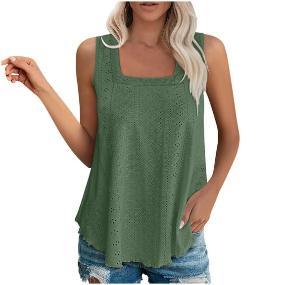 Yghzkop Womens Tops Casual Solid Color Sleeveless Square Neck Curved Hem Pullover Top Vest Summer Fashion Basic Loose Fit Tank Tops for Women Trendy Streetwear Casual Wear Daily Outfit Essential