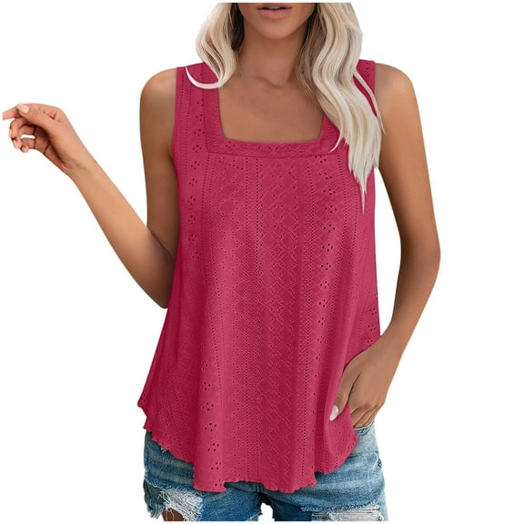 Yghzkop Womens Tops Casual Solid Color Sleeveless Square Neck Curved Hem Pullover Top Vest Summer Fashion Basic Loose Fit Tank Tops for Women Trendy Streetwear Casual Wear Daily Outfit Essential
