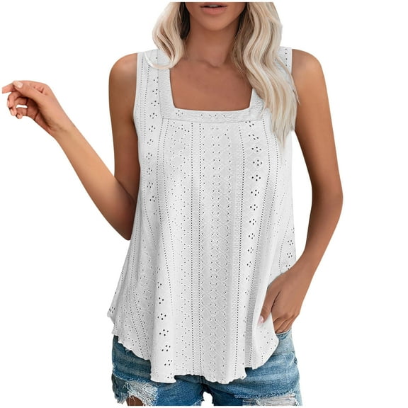 Yghzkop Womens Tops Casual Solid Color Sleeveless Square Neck Curved Hem Pullover Top Vest Summer Fashion Basic Loose Fit Tank Tops for Women Trendy Streetwear Casual Wear Daily Outfit Essential