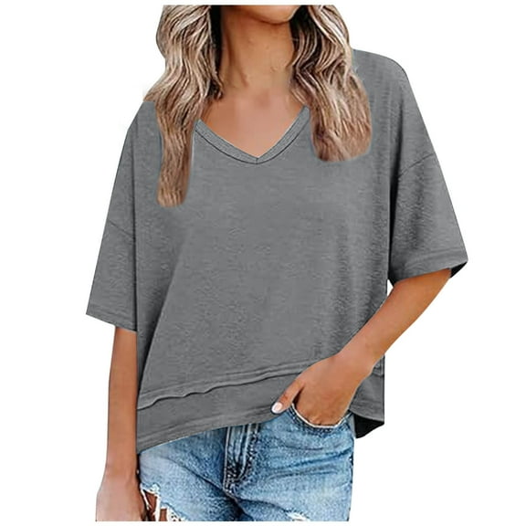 Yghzkop Womens Workout Tops Pleated V Neck Blouse Lightweight Cotton Summer Top Casual Breathable T-Shirt Gym To Street Style Outdoor Yoga Running Essentials Shirts