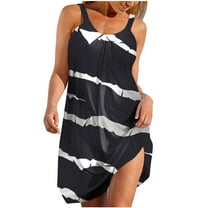 Yghzkop formal Dresses for Women Ruffled Hem A-Line Sundress Summer Sleeveless Quick-Dry Picnic Dresses Outdoor Concert Outfit Pockets Casual