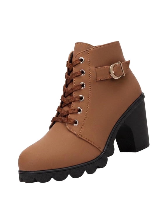Ankle Boots for Women Round Toe Side Zipper Short Boots with Chunky Mid-Heel, Stylish Plus Size Fall Winter Casual Footwear,Brown_41