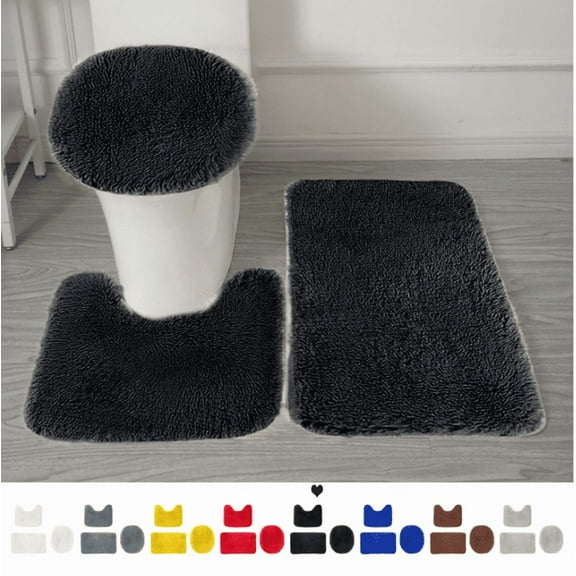 YgkuHd Bath Rugs Clearance! 3PC Solid Color Bath Mat Set - Ultra Soft,Non-Slip Bathroom Rugs - Machine Washable,Quick-Dry,Absorbent Toilet Mats for Bathroom,Shower,Vanity (Black)