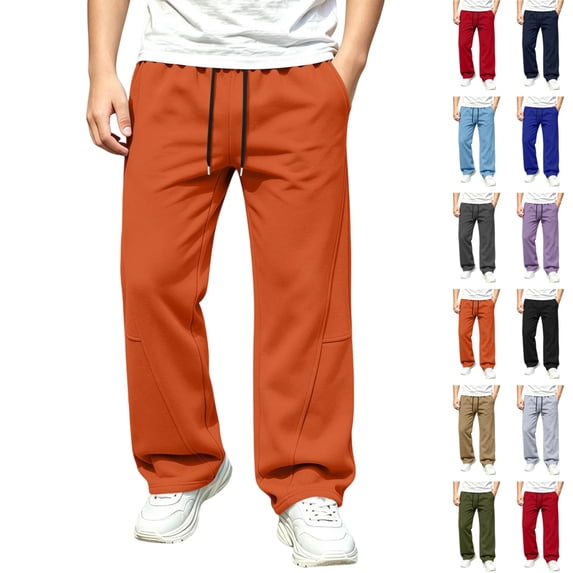 YgkuHd Boys Pull-On Sweatpants With Drawstring Elastic Waist And Pockets For School Outdoor Play Casual Wear Orange 9-10 Years