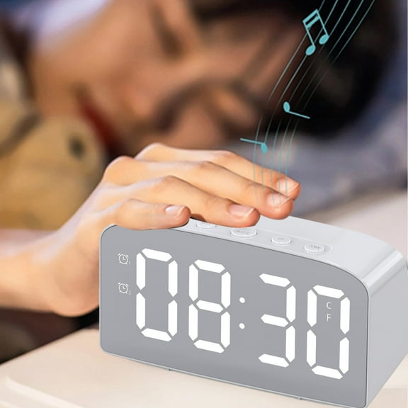 YgkuHd Digital Clock Large Display, LED Electric Alarm Clocks Mirror Surface For Makeup, Dual Alarm,Home Alarm Clock