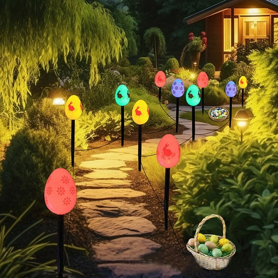 YgkuHd Easter String Lights Egg LED Lights, LED Easter Solar Lights Easter Classic Eggs Elementals Solar Ground Lights Holiday Outdoor Garden Yard Decoration One Tow Five Decoration