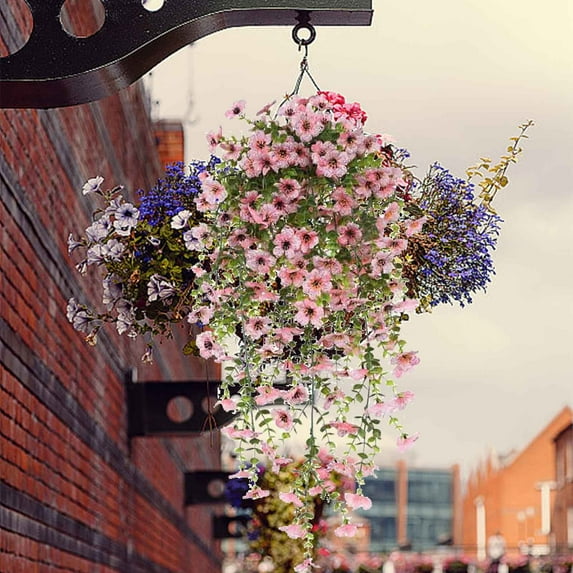 YgkuHd Fake Flowers Clearance Simulated Flower Violet Green Silk Flower Wall Hanging -border Rattan Hanging Basket Ceiling Decoration Accessories(Pink)