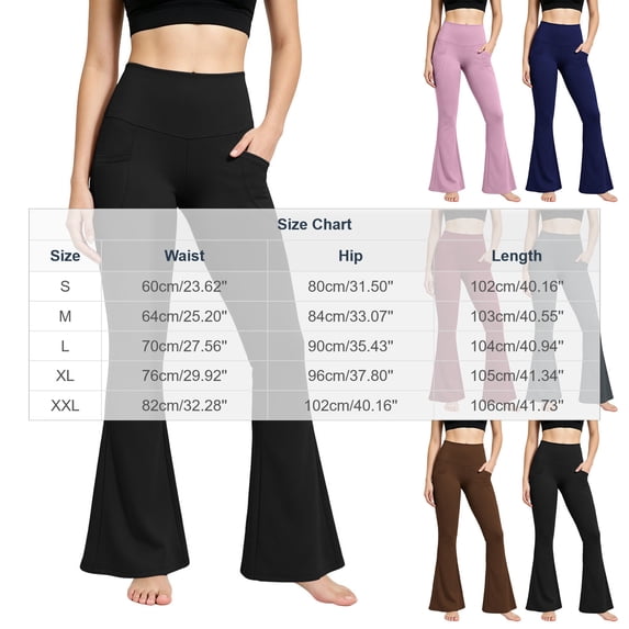 YgkuHd Flared Leggings for Women with Pockets High Waist Tummy Control Yoga Pants Gym Workout,Navy_M