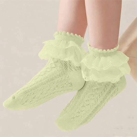 YgkuHd Girls Lace Ruffle Socks, Toddler Kids Frilly Ankle Socks for 1-12 Years, Cotton Princess Dress Socks,Green_M