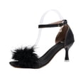 thumbnail image 1 of YgkuHd High Heel Sandals for Women Fluffy One-Strap Slides with Buckle Closure and Slim Heel, Plus Size Summer Dress Shoes for Party,Black_40, 1 of 9