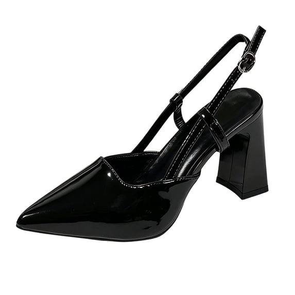 YgkuHd High Heel Sandals for Women Pointed Toe Closed Heel Dress Shoes with Chunky Heel, Elegant Plus Size Summer Party Footwear,Black_36