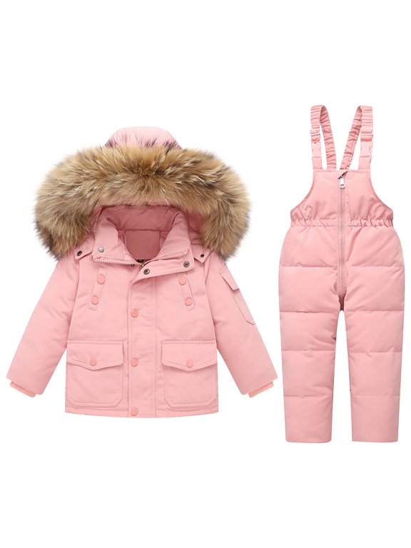Kids 2-piece snowsuit set Waterproof Windproof Warm Hooded Padded Jacket with Elastic Strap Bib Pants for Boys Girls Ski Suit Set Outdoor Snowboarding Hiking School Daily Wear 1-6 Years