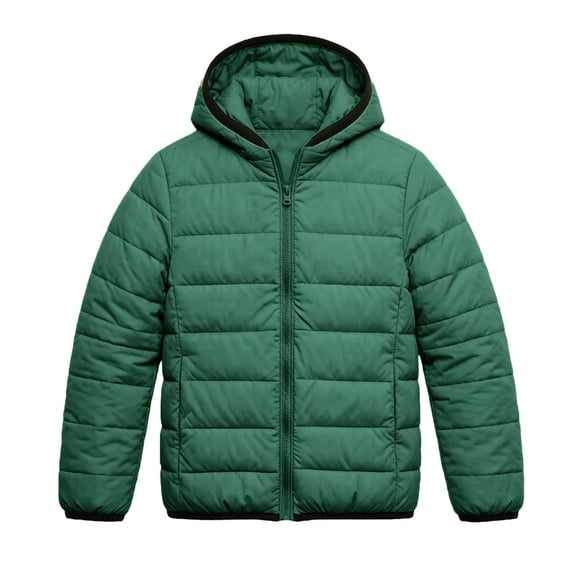 YgkuHd Kids Color Trim Hooded Lightweight Puffer Jacket Horizontal Quilted Warm Zip Up Winter Coat for Boys and Girls 1-12 Years
