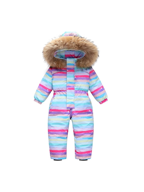 Kids One Piece Snowsuit Waterproof Windproof Warm Hooded Ski Jumpsuit for Boys Girls Toddler Winter Outdoor Sports Snowboarding Camping School Daily Wear 1-6 Years