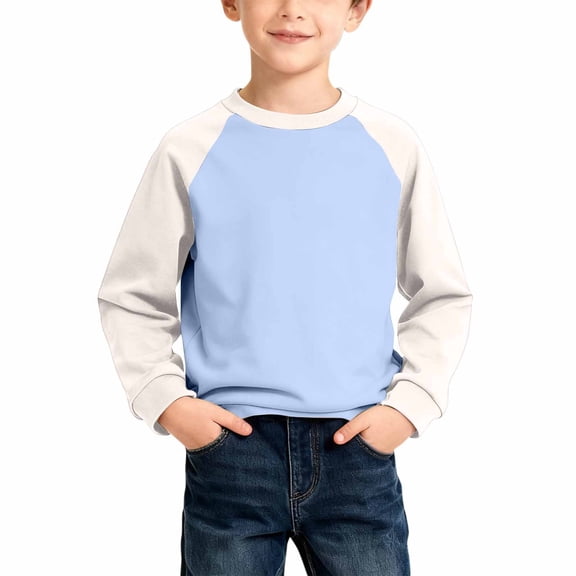 YgkuHd Kids Raglan Sleeve Crewneck Sweatshirt Solid Color T Shirt Long Sleeve Top For School Daily Commute Outdoor Play Weekend Casual Comfortable Layering Shirt.Sky Blue,9 Years