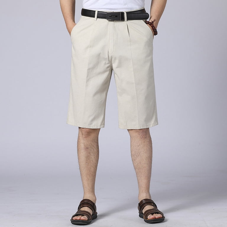 YgkuHd Men's Cotton Classic Fit Dress Shorts Button Zipper Closure Casual Work Shorts with Side Pockets