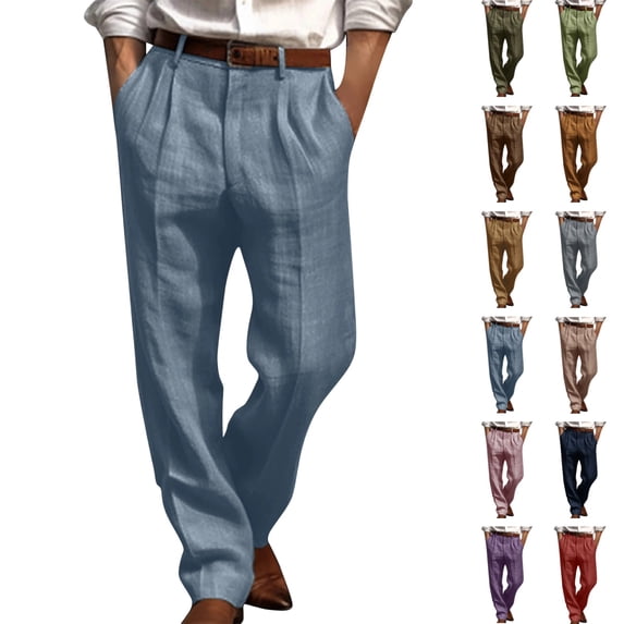 YgkuHd Men's Pleated Pants Double Pleat Straight Leg Solid Color Casual Trousers with Pockets Lightweight Dress Pants Light Blue 2XL