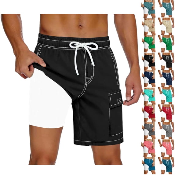 YgkuHd Men's Solid Quick Dry Swim Trunks with Mesh Liner, Breathable Beach Shorts with Multi Pockets & Drawstring Waist for Summer Beach & Water Sports,01-Black_S