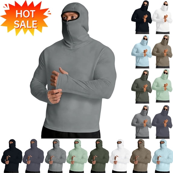 YgkuHd Mens Fishing Shirts, UPF 50+ Sun Protection Hoodie Long Sleeve with Zipper Lightweight Outdoor Sun Shirt | Quick Dry Moisture-Wicking Athletic Shirt for Fishing Hiking Running Camping