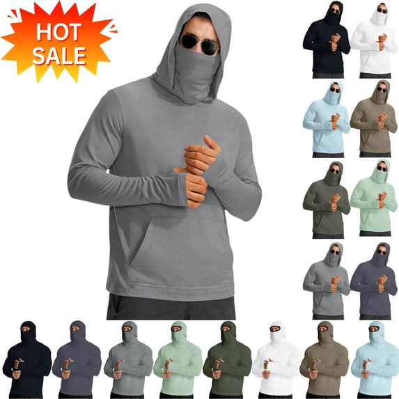 YgkuHd Mens Fishing Shirts, UPF 50+ Sun Protection Hoodie Long Sleeve with Zipper Lightweight Outdoor Sun Shirt | Quick Dry Moisture-Wicking Athletic Shirt for Fishing Hiking Running Camping