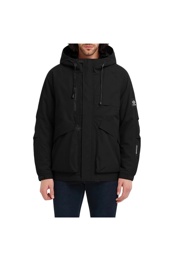 Mens Rain Jacket Men's Solid Color Hooded Jacket Large Pockets Zipper Long Sleeves Windproof Waterproof Lightweight Waterproof Rain Jackets Packable Outdoor Hooded Windbreaker
