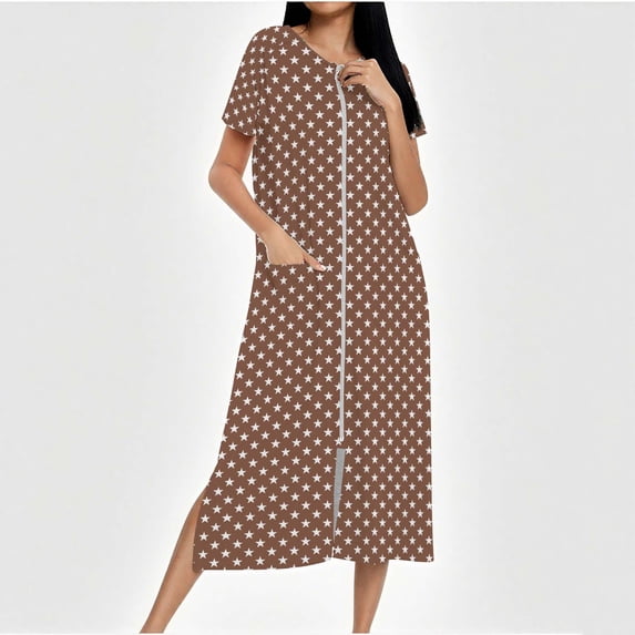 YgkuHd Nightgowns for Women Soft Cotton Zip Up Robe For Women Long Housecoat Knit Bathrobes Full Lengthgradient Color Nightgown With Pockets House Dresses