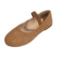 thumbnail image 1 of YgkuHd Slip-On Flats for Women Low Round Toe Mary Jane Comfort Shoes with Suede-Like Flocking Upper, Trendy Plus Size Spring Summer Casual Footwear,Coffee_37, 1 of 9