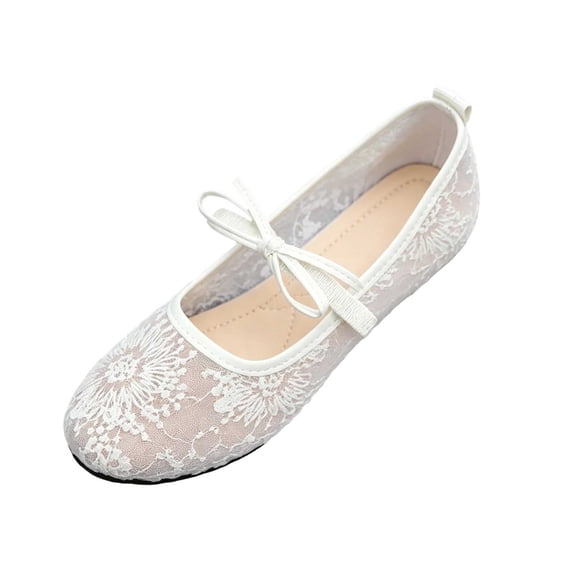 YgkuHd Slip-On Flats for Women Round Toe Bowknot Lace Mesh Shoes with Breathable Lace Upper, Trendy Plus Size Spring Summer Comfortable Footwear,White_41