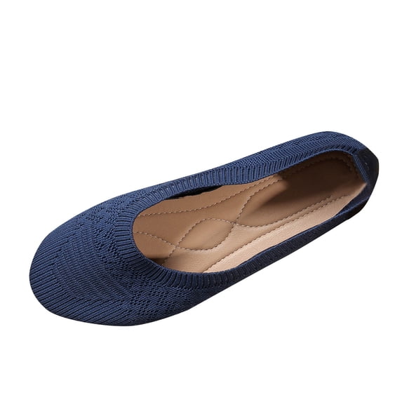 YgkuHd Slip-On Flats for Women Flying Woven Breathable Shallow Mouth Shoes with Mesh Upper, Trendy Plus Size Fall Winter Casual Footwear,Navy_37