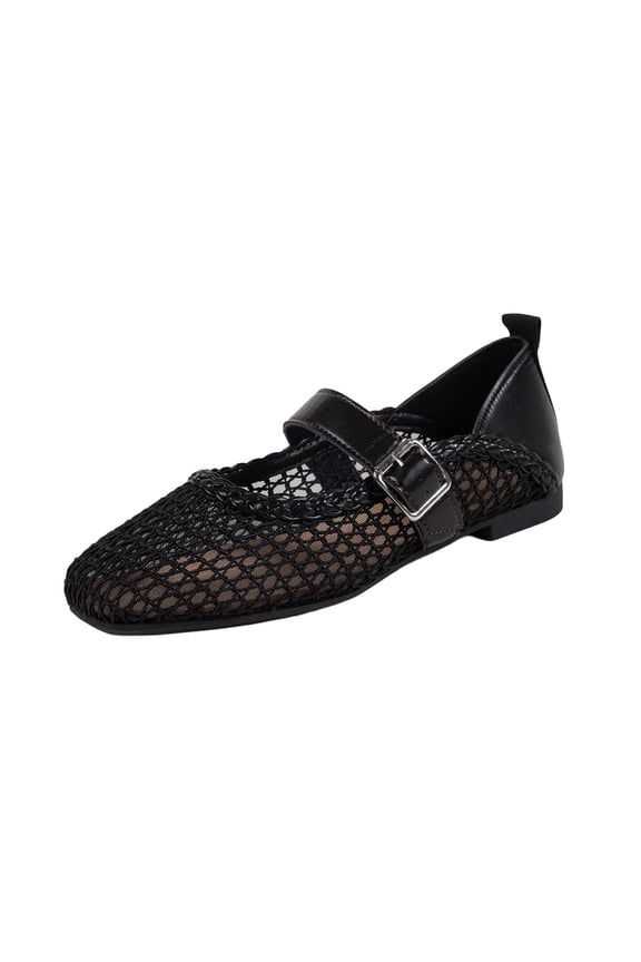 Slip-On Flats for Women Transparent Mesh Casual Shoes with Breathable Mesh Upper, Trendy Plus Size Spring Summer Comfortable Footwear,Black_36