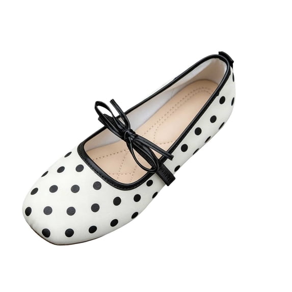 YgkuHd Slip-On Loafers for Women Retro Polka Dot Bowknot Square Toe Satin Shoes with Breathable Cotton Blend Upper, Trendy Plus Size Casual Footwear,White_39