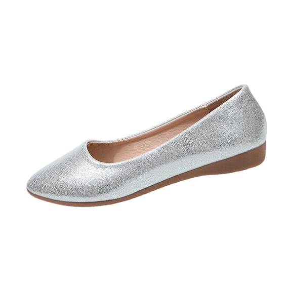 YgkuHd Slip-On Loafers for Women Low-Cut Casual Shoes, Versatile Plus Size Four-Season Indoor Outdoor Daily Comfortable Footwear,Silver_38