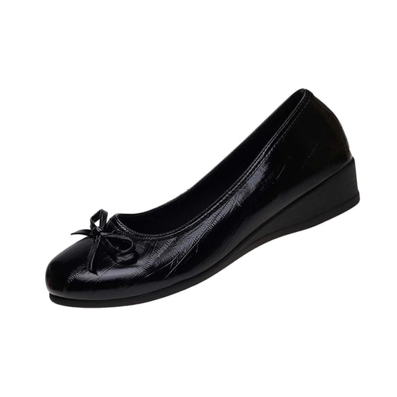 YgkuHd Slip-On Wedge Shoes for Women Bow Round Closed Toe Flat Wedge Shoes, Trendy Plus Size Summer Casual Footwear,Black_43