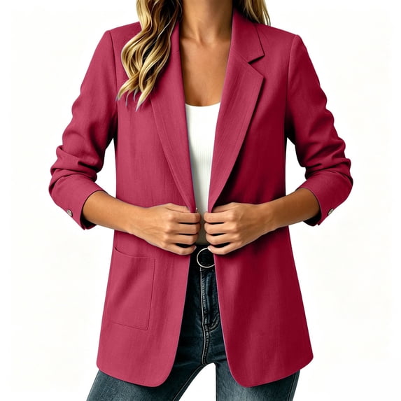 YgkuHd Spring Blazers for Women Lapel Button Down with Pockets Long Sleeve Cotton Linen Suit Jacket Relaxed Summer Casual Outfits,Wine_S