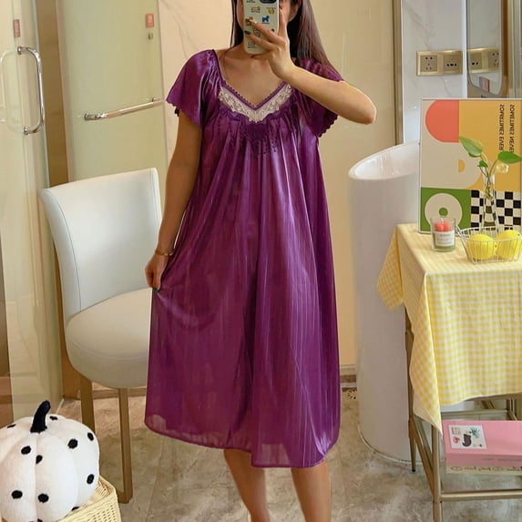 YgkuHd Summer Sale Women Robe Women's Nightdress Lingerie Sleepwear Solid Color Loose Pajamas House Dresses