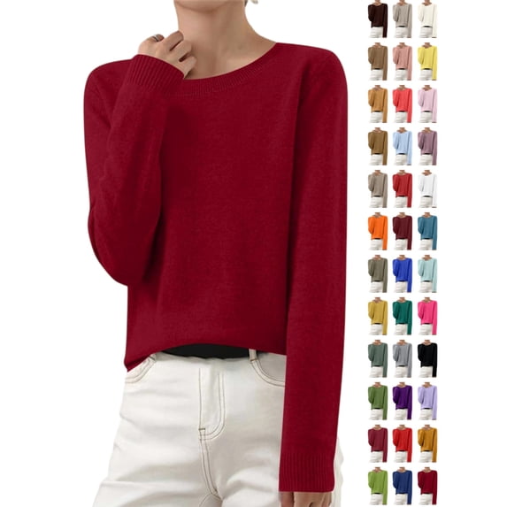 YgkuHd Sweaters for Women Fall Long Sleeve Crewneck Knit Tops Casual Soft Pullover Sweater Base Layer Shirts, L