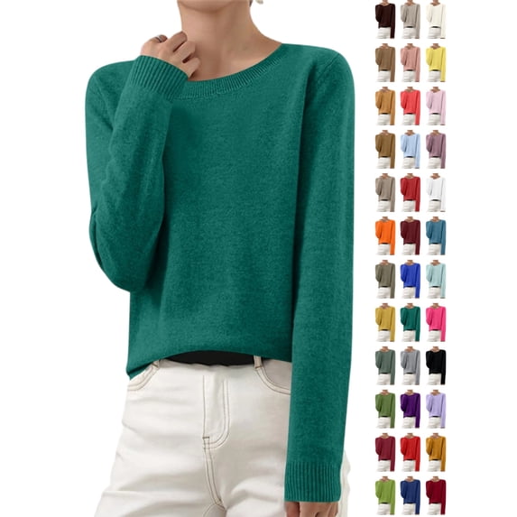 YgkuHd Sweaters for Women Fall Long Sleeve Crewneck Knit Tops Casual Soft Pullover Sweater Base Layer Shirts, M