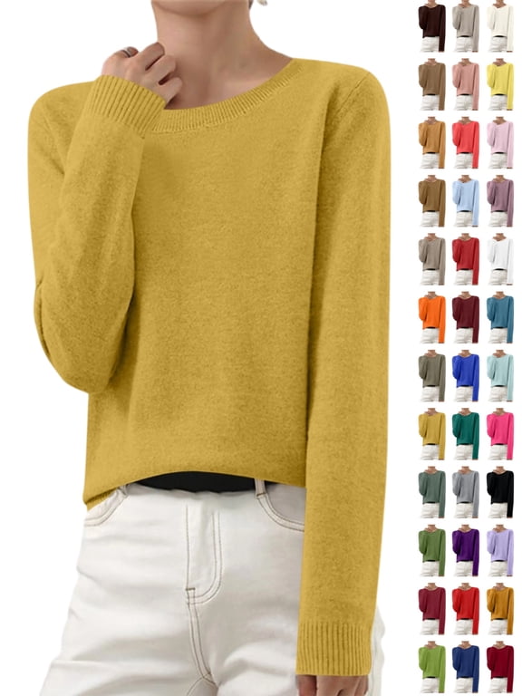 Sweaters for Women Fall Long Sleeve Crewneck Knit Tops Casual Soft Pullover Sweater Base Layer Shirts, S