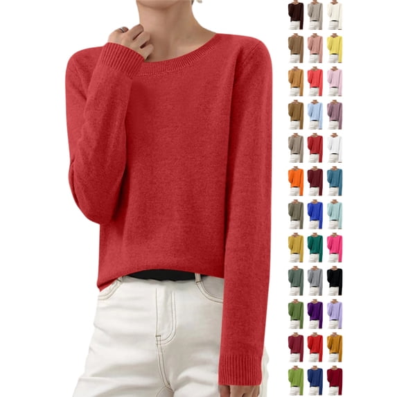 YgkuHd Sweaters for Women Fall Long Sleeve Crewneck Knit Tops Casual Soft Pullover Sweater Base Layer Shirts, XL